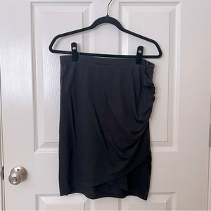 Leith black ruched bodycon faux wrap skirt, large